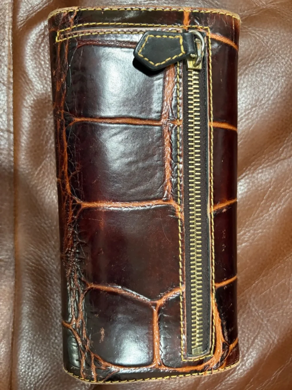 Dooney & Bourke: Handbag and Wallet: Cognac, Croc Embossed Leather Hobo Handbag